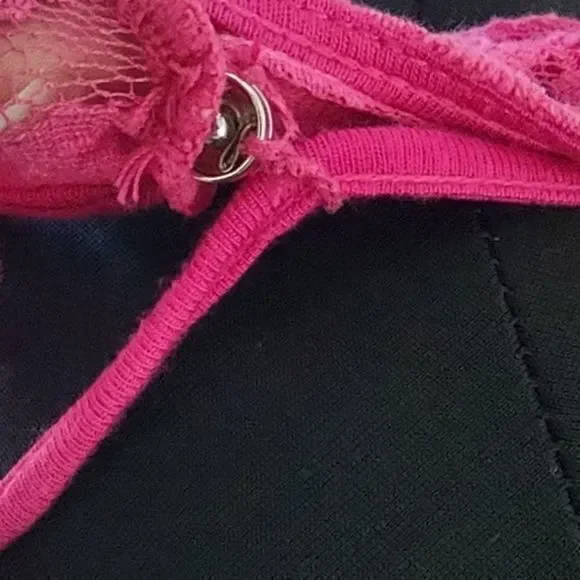 Free People Bright Pink Double Mini Dress with Detachable Lace Outer Dress No Sz - Picture 6 of 11